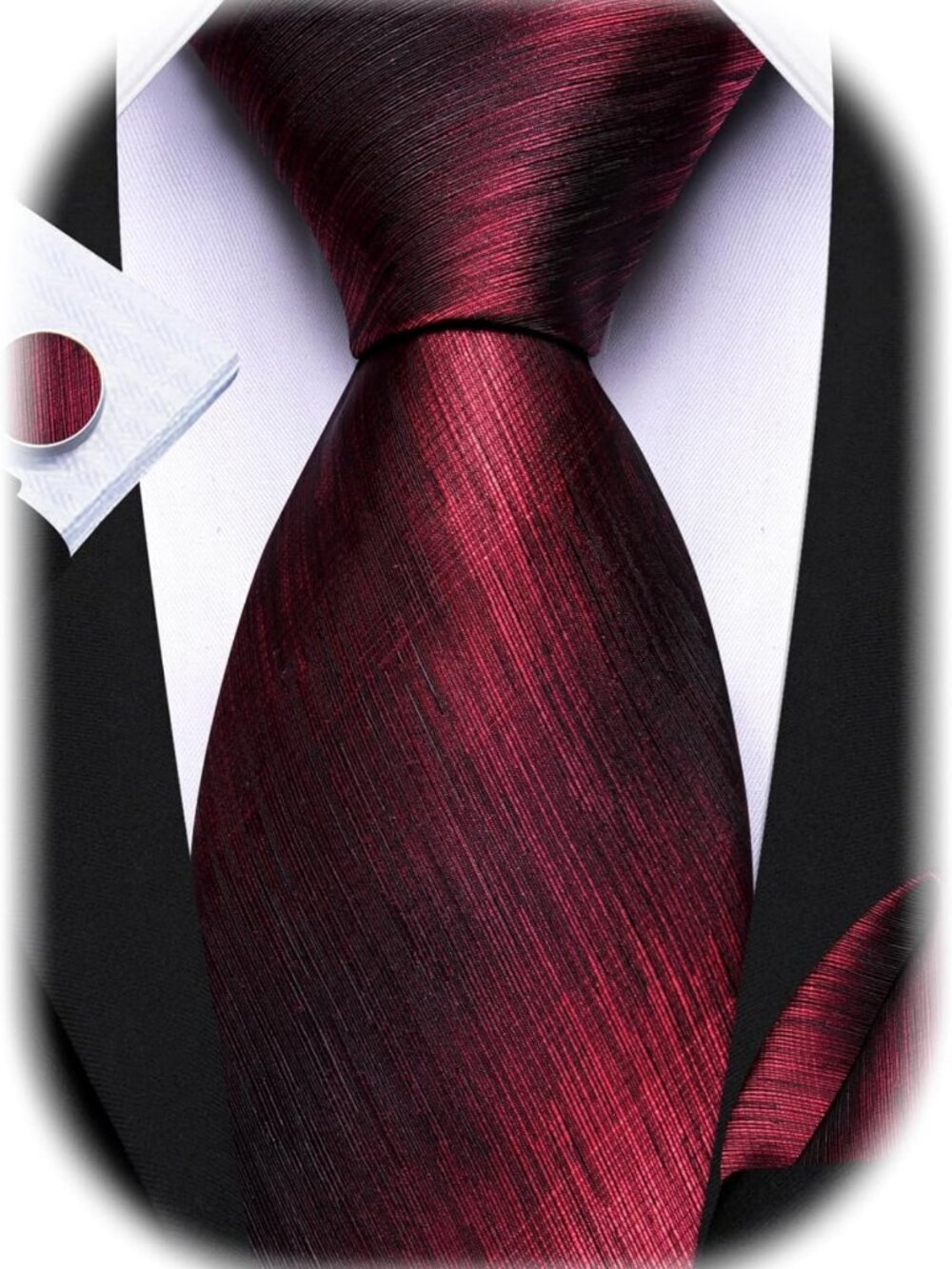 Stylish Striped Silk Necktie Set with Handkerchief & Cufflinks for Men